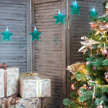 Гирлянда светодиодная Звездопад бирюзовая 10 LED, 2,25 м, прозрачныйПВХ, белый цвет свечения, 2 х АА (батарейки не в комплекте) | 304-004 | NEON-NIGHT