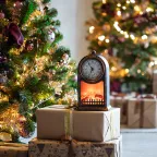 Светодиодный камин Старинные часы с эффектом живого огня 14,7x11,7x25 см, бронза, батарейки 2хС (не в комплекте) USB | 511-021 | NEON-NIGHT