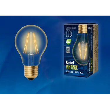 Лампа светодиодная декоративная LED 6вт 220-250В форма А 540Лм Е27 2250К золотая колба Vintage