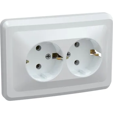 Розетка РС12-3-ВБ двухместная с заземляющим контактом без защитных шторок 16А ВЕГА белый