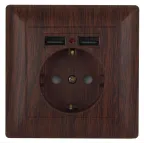 Розетка Intro Solo 4-410-10 с заземлением P+E Schuko со шторками, 16А-250В + 2хUSB, IP20, СУ, венге