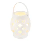 Декоративный фонарь со свечкой, плетеный корпус, белый, размер 14х14х16,5 см, цвет теплый белый | 513-057 | NEON-NIGHT