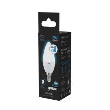 Лампа светодиодная свеча 7W 550lm 6500К E14 шаг. диммирование LED1/10/100 | 103101307-S | Gauss