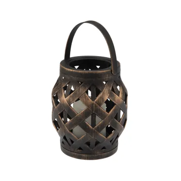 Декоративный фонарь со свечкой, плетеный корпус, бронза, размер 14х14х16,5 см, цвет теплый белый | 513-055 | NEON-NIGHT