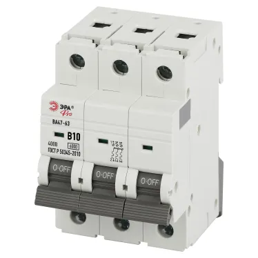 Автоматический выключатель PRO VA63-3P10B6 ВА47-63 3P 10А кривая B 6кА  | Б0063123 | ЭРА