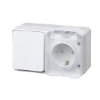 AtlasDesign Profi54 БЛОК: розетка с заземлением со шторками 16А 250B, выключатель одноклавишный IP54 10А, БЕЛЫЙ, Россия