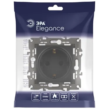 Розетка 2P+E Schuko, 16А-250В, Эра Elegance, антрацит, 14-2101-05