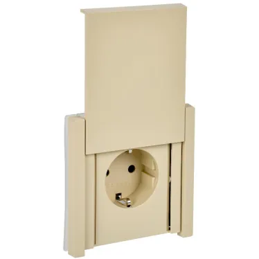 FORTE@PIANO Розетка 1-местная с заземлением с защитными шторками и крышкой безвинтовое крепление 16А IP44 FP419 ваниль IEK