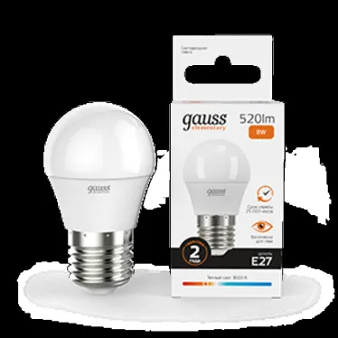 Лампа светодиодная LED 8 Вт 520 лм 3000К шар P45 теплый E27 AC 220В Elementary Gauss