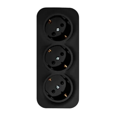 Розеточный блок тройной (розетка тройная) с заземлением -Legrand Quteo - с предварительным подключением со шторками IP20 16А 250В винтовые зажимы накладной монтаж - чёрный матовый