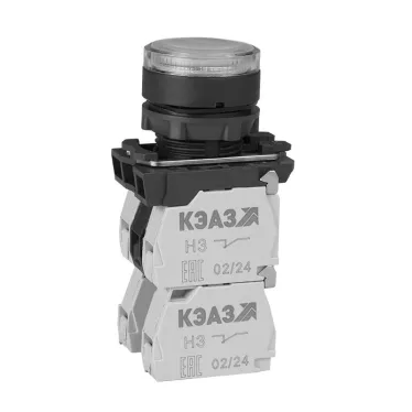 Кнопка КМЕ4622мЛ-24В-белый-2но+2нз-цилиндр-индикатор-IP65-
