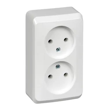 ЭТЮД Розетка двойная наружная без заземления без шторок белая