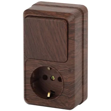 Блок розетка с выключателем Intro Quadro 2-705-10 вертикальный 10(16)А-250В, IP20, ОУ, венге