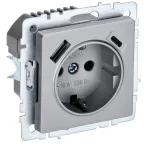 BRITE Розетка с заземлением с защитными шторками 16А с USB A+C 18Вт РЮш11-1-БрА алюминий