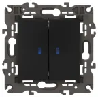 Выключатель двойной с подсветкой, 10АХ-250В, Эра Elegance, антрацит,14-1105-05