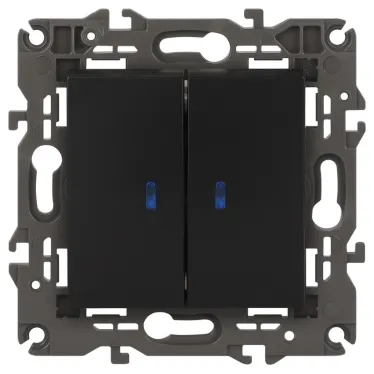 Выключатель двойной с подсветкой, 10АХ-250В, Эра Elegance, антрацит,14-1105-05