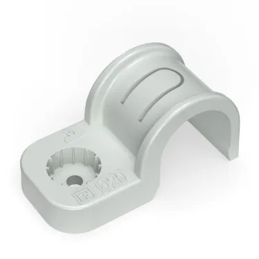 Крепеж-скоба пластиковая односторонняя для прямого монтажа серая в п/э д20 (50шт/600шт уп/кор)