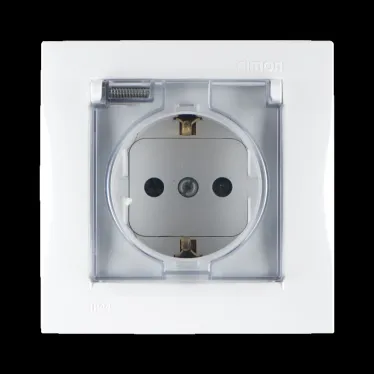 15 Розетка 2Р+Е Schuko 16А 250В IP44 со шторками с крышкой винтовой зажим белая