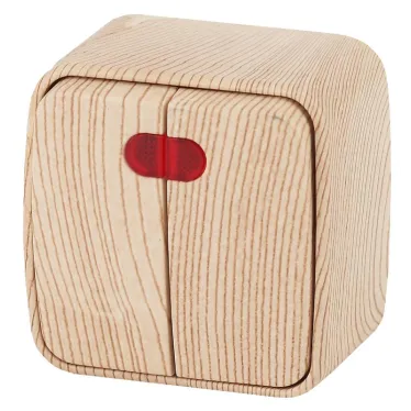 Выключатель двойной с подсветкой, 10A-250В, ОУ, Polo, сосна,3-105-11