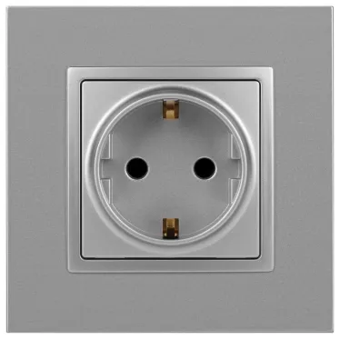 Розетка 2P+E Schuko со шторками, 16А-250В, Эра Elegance, алюминий, 14-2102-03