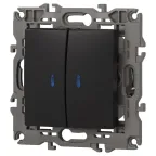 Выключатель двойной с подсветкой, 10АХ-250В, Эра Elegance, антрацит,14-1105-05