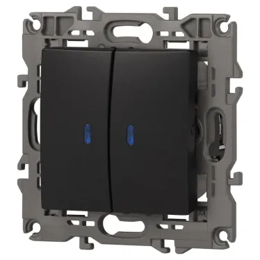 Выключатель двойной с подсветкой, 10АХ-250В, Эра Elegance, антрацит,14-1105-05