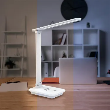 Светильник настольный светодиодный 25w 3000-6000К диммируемый с беспроводной зарядкой и USB порт складной белый