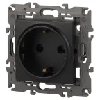 Розетка 2P+E Schuko, 16А-250В, Эра Elegance, антрацит, 14-2101-05