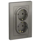 Розетка ATLASDESIGN двойная с заземлением 16А в сборе сталь