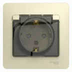 GLOSSA Розетка с заземлением со шторками с крышкой бежевая в сборе IP44