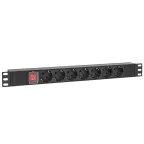 Блок розеток PDU TERACOM PRO 19' 1U 10А/250В 7 роз. Schuko с выключателем без шнура питания вх. разъем C14 корпус алюминий черный