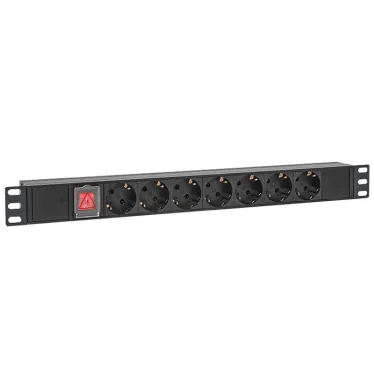 Блок розеток PDU TERACOM PRO 19' 1U 10А/250В 7 роз. Schuko с выключателем без шнура питания вх. разъем C14 корпус алюминий черный