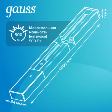 Шинопровод накладной AC 220В Черный IP20 1000х34мм с адаптером питания и заглушкой Track Gauss