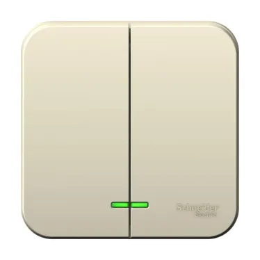 Выключатель наружный двухклавишный BLANCA (cх.5) с подсвет, 10A, 250B, молочный