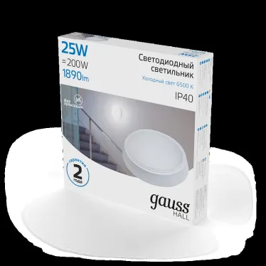 Светильник светодиодный ДБП 25 Вт 1890 лм 6500К AC 220В Белый IP40 круг D210х35мм Пластик ЖКХ HALL Gauss