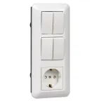 Прима С/У БЛОК: розетка с заземлением + выключатель двухклавишный + выключатель двухклавишный белый