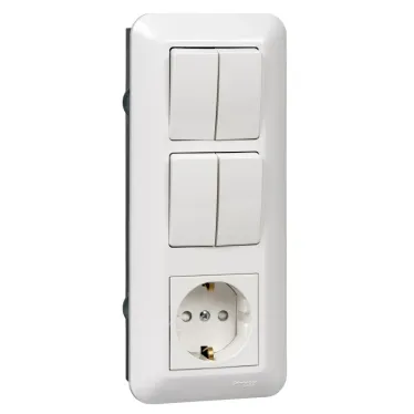 Прима С/У БЛОК: розетка с заземлением + выключатель двухклавишный + выключатель двухклавишный белый