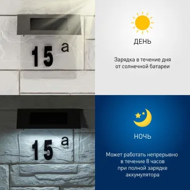 Светильник уличный ERASF22-40 на солнечных батареях настенный Номер дома 2 4 LED