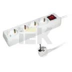 Удлинитель бытовой 4 розетки шнур 3м с заземлением с выключателем 16А