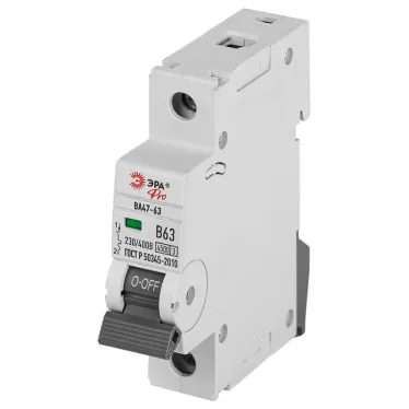 Выключатель автоматический ВА47-63 1P 63А кривая B 4,5кА PRO VA63-1P63B4.5 ЭРА