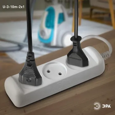 Удлинитель без зазeмл., 2х1мм2, 10А, ПВС, 3гн, 10м (10/840) U-3-10m-2x1