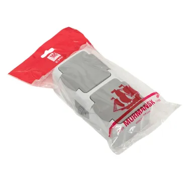 Розетка 2-местная Мурманск 16А с заземлением с крышкой IP54 серый с защитными шторками