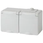 Розетка 2х2P+E гориз. IP65, 16A-250В, ОУ, Эра Эксперт, серый, 11-2603-03