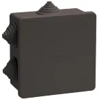 Коробка распаячная КМ41235 для открытой проводки сзащелкивающейся крышкой 85х85х40мм IP44 6 гермовводов черная (RAL 9005)