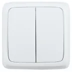 Выключатель двухклавишный наружный с изоляционной пластиной белый 16А