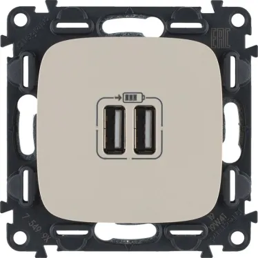 Зарядное устройство Valena ALLURE два USB-разъема 240В/5В 1500мА лицевая панель слоновая кость