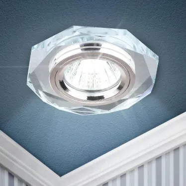 Светильник декор стекло многогранник MR16,12V/220V, 50W, GU5,3 зеркальный/хром (50/210 DK5 СH/SL