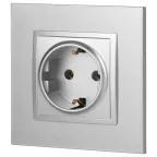 Розетка 2P+E Schuko, 16А-250В, Эра Elegance, алюминий, 14-2101-03