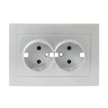 Валенсия лицевая панель розетки 2-местной с/з 16А сталь с защ. штор.