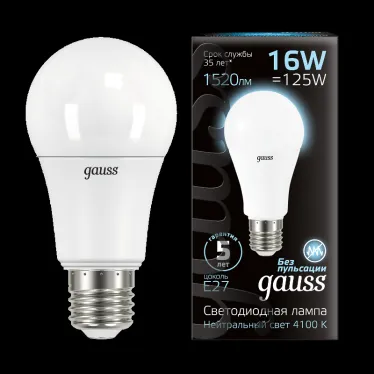 Лампа светодиодная LED 16 Вт 1520 лм 4100К А60 груша нейтральный E27 AC 220В Black Gauss